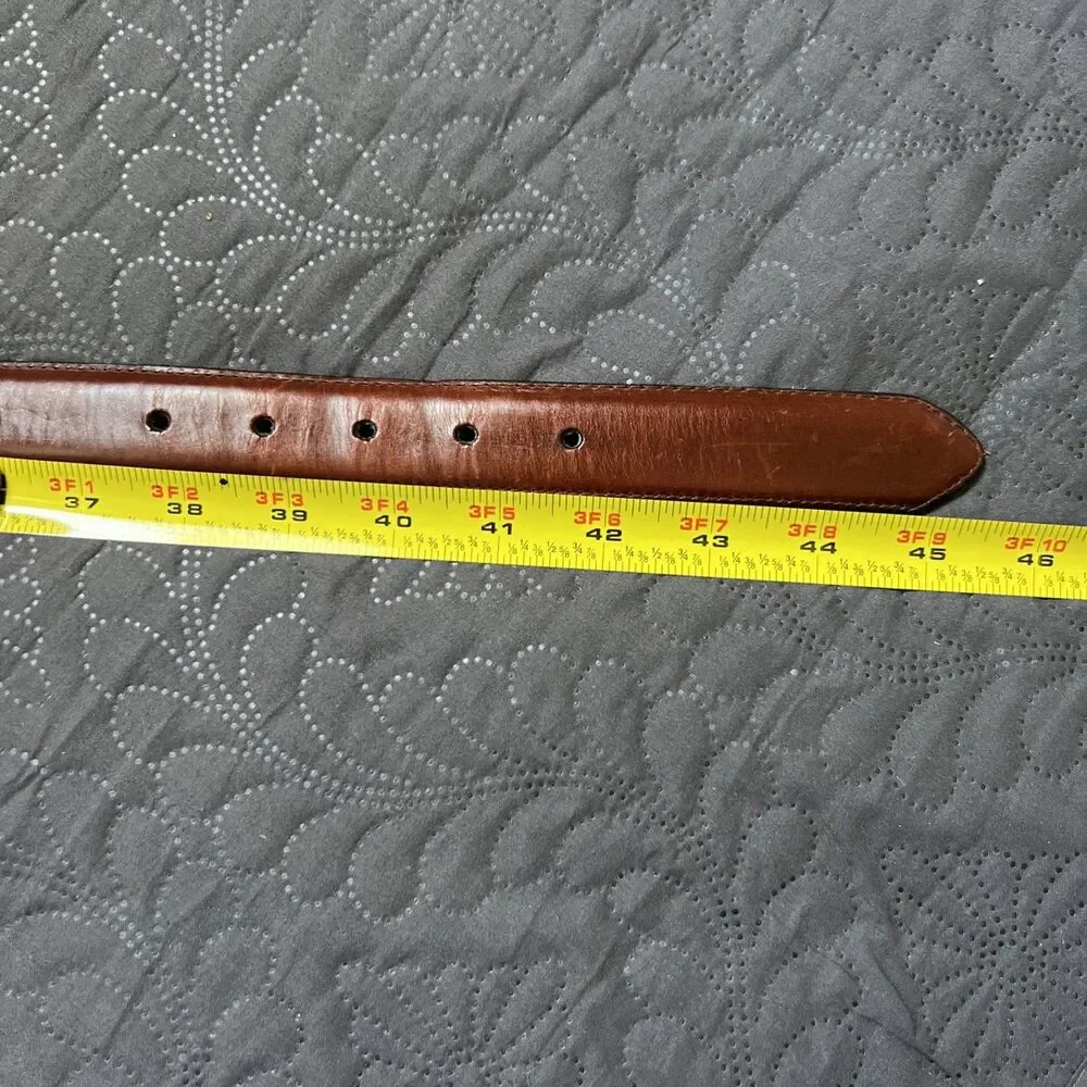 John Henry Full Grain Oil Tan Cowhide Leather Belt SZ38 Brown Woven w/Brass Buck